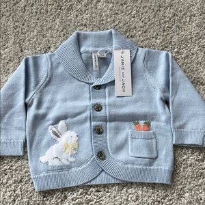 Janie and Jack Light Blue Cardigan with Bunny and Carrot Design
